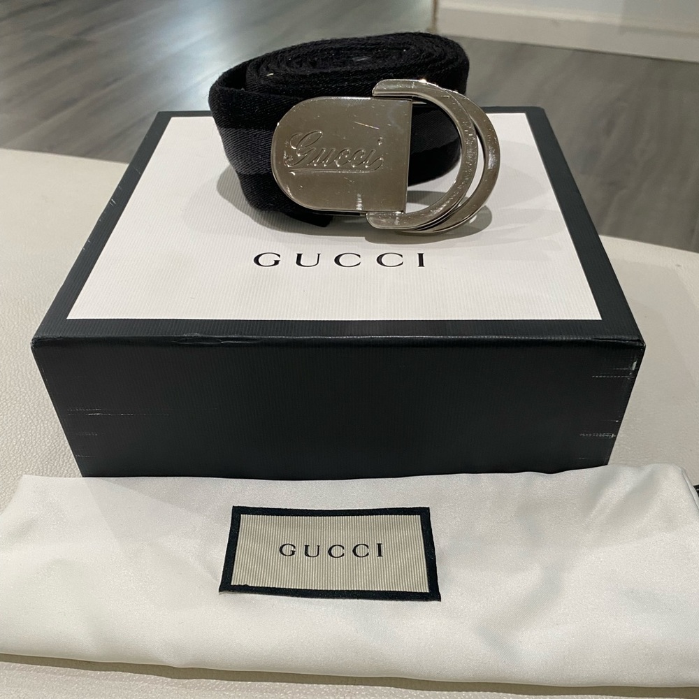 Old Gucci logo web striped belt 38W